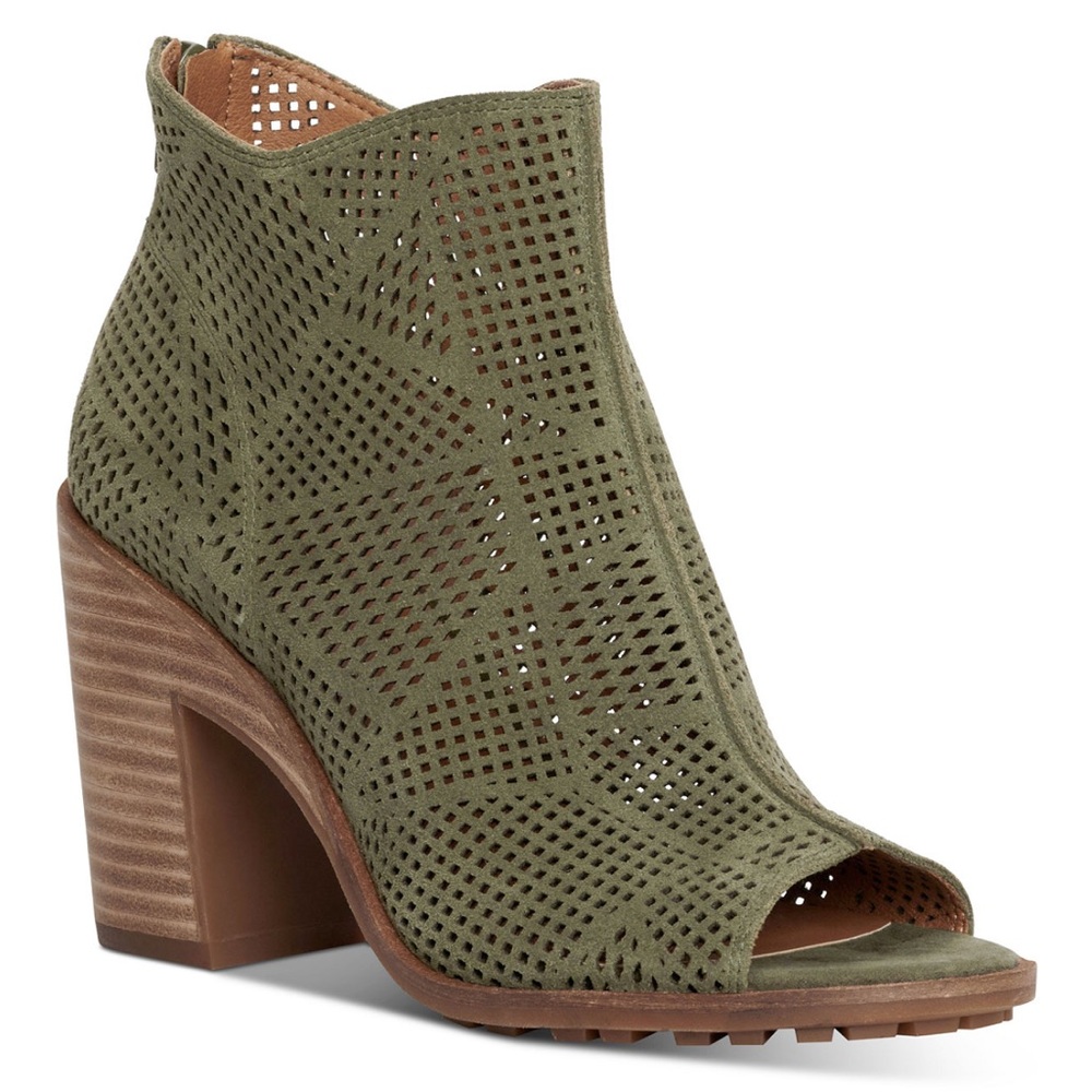 Lucky Brand Olive Peep-Toe Block Heel Booties